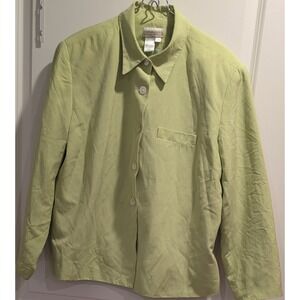 Coldwater Creek Linen Silk Blend Button Front Jacket Lime Green Size 14